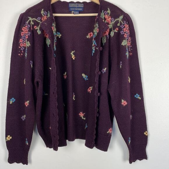 Herman Geist wool blend long sleeve button down floral embroidered sweater Large - Picture 5 of 9